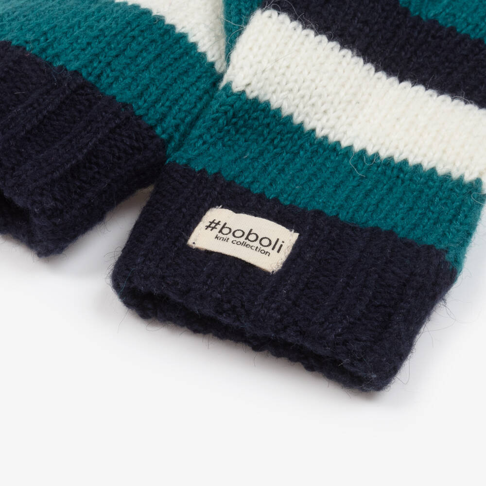 Boboli-Boys Navy and Teal Knitted Gloves | Childrensalon Outlet