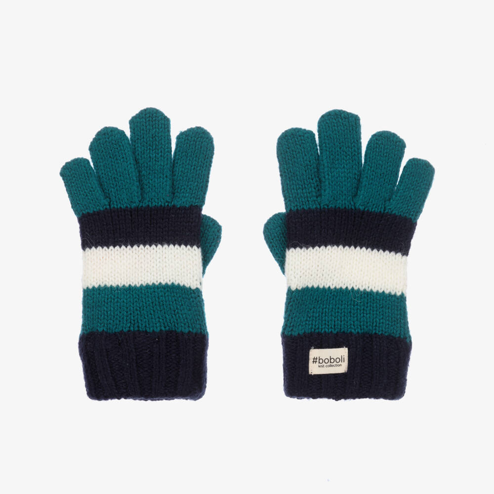 Boboli-Boys Navy and Teal Knitted Gloves | Childrensalon Outlet