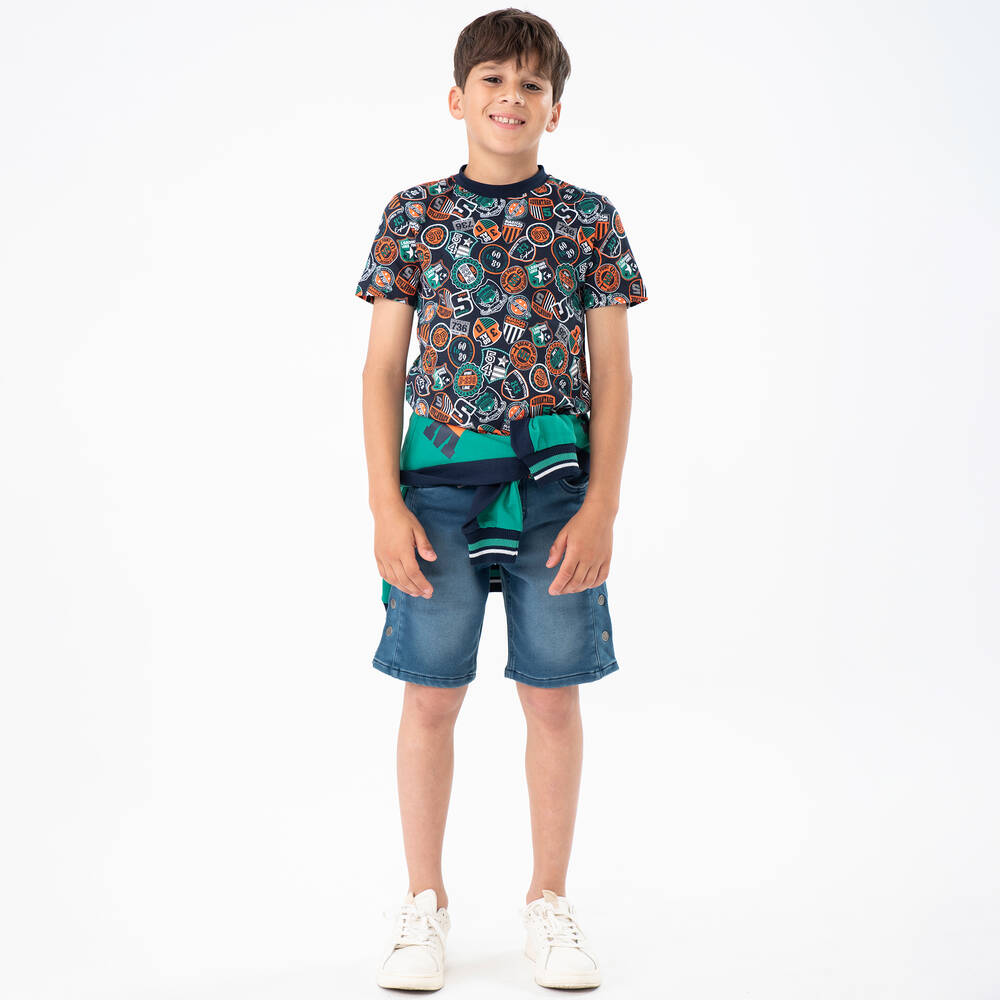 Boboli-Boys Navy Blue Cotton Badges Shorts Set | Childrensalon Outlet