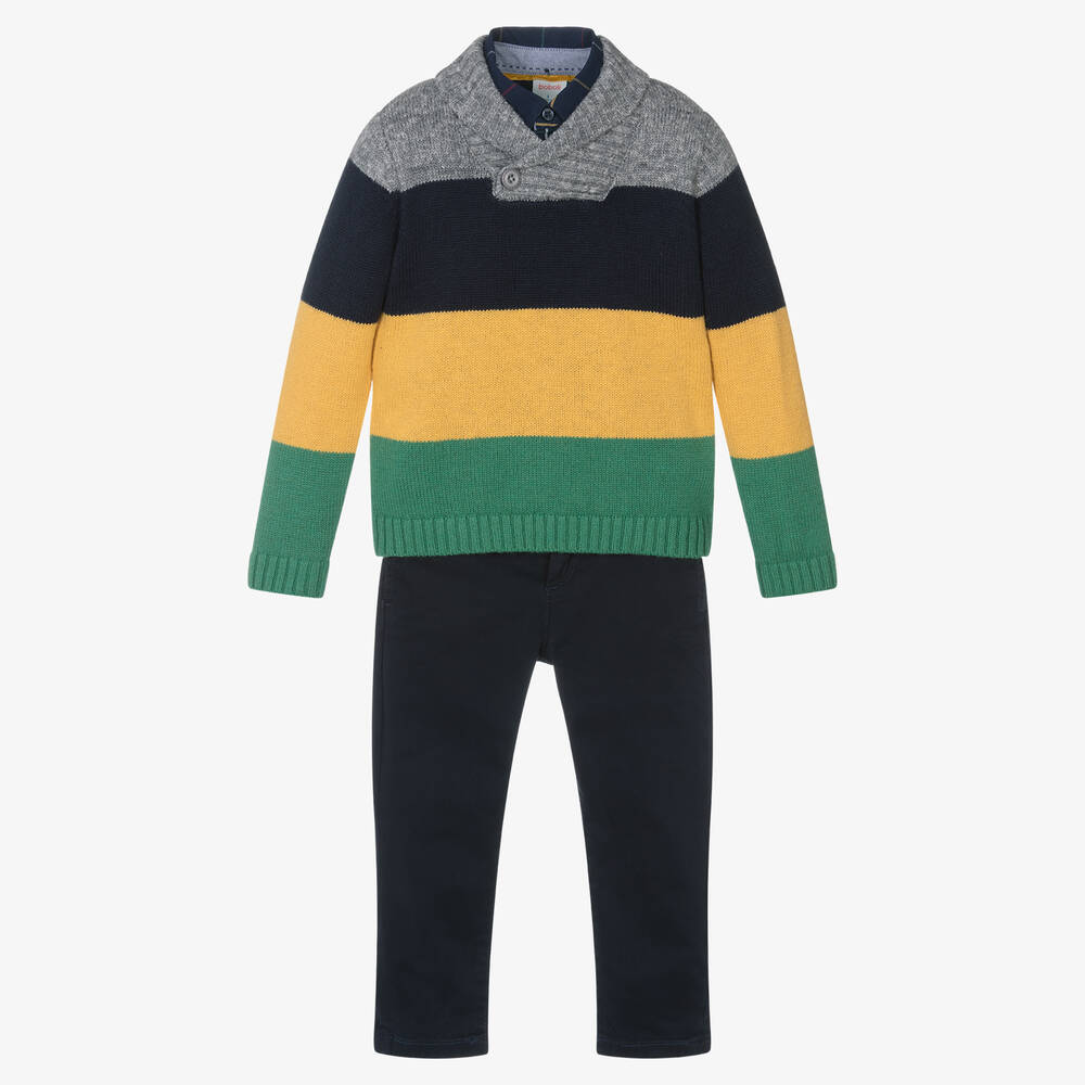 Boboli-Boys Navy Blue Cotton Trouser Set | Childrensalon Outlet