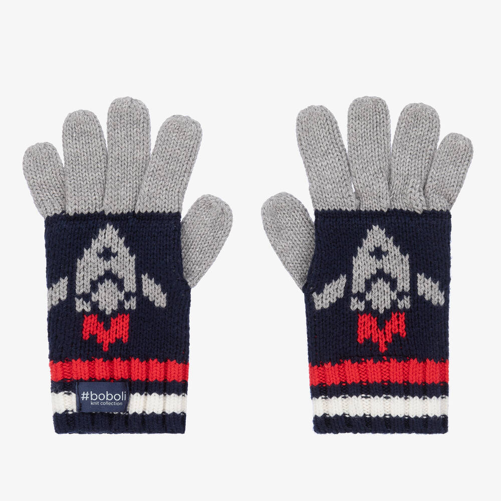 Boboli - Boys Navy Blue & Grey Rocket Gloves | Childrensalon