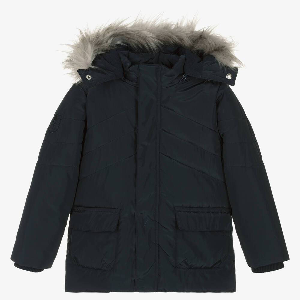 Boboli - Boys Navy Blue Hooded Coat | Childrensalon