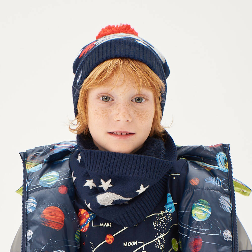 Boboli Boys Navy Blue Knitted Rocket Bobble Hat