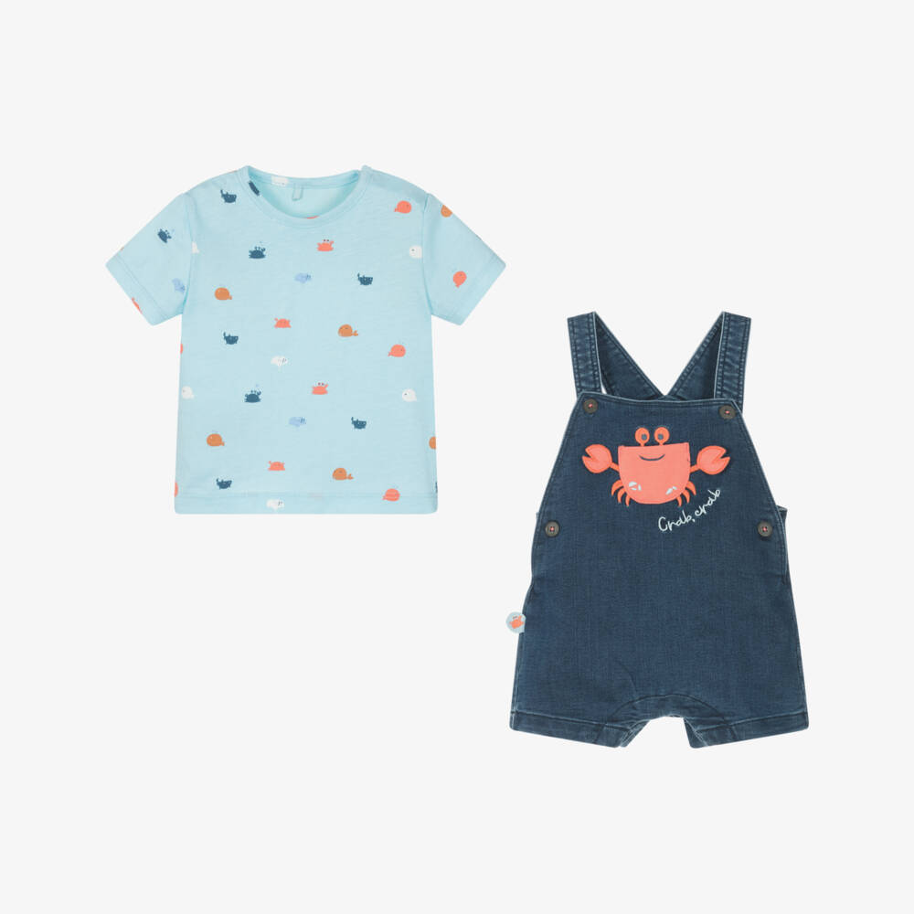 Boboli-Boys Ocean Blue Crab Romper Ensemble | Childrensalon Outlet