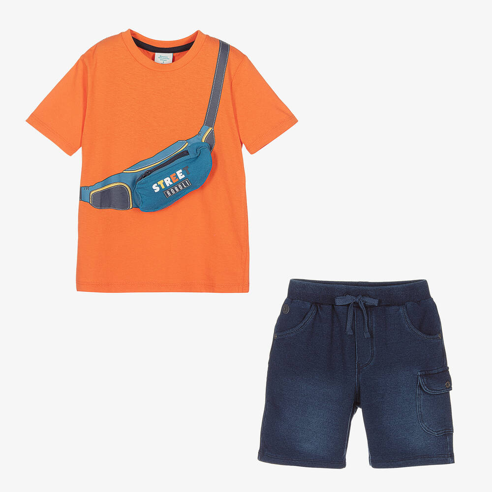Boboli-Boys Orange & Blue Cotton Shorts Set | Childrensalon Outlet