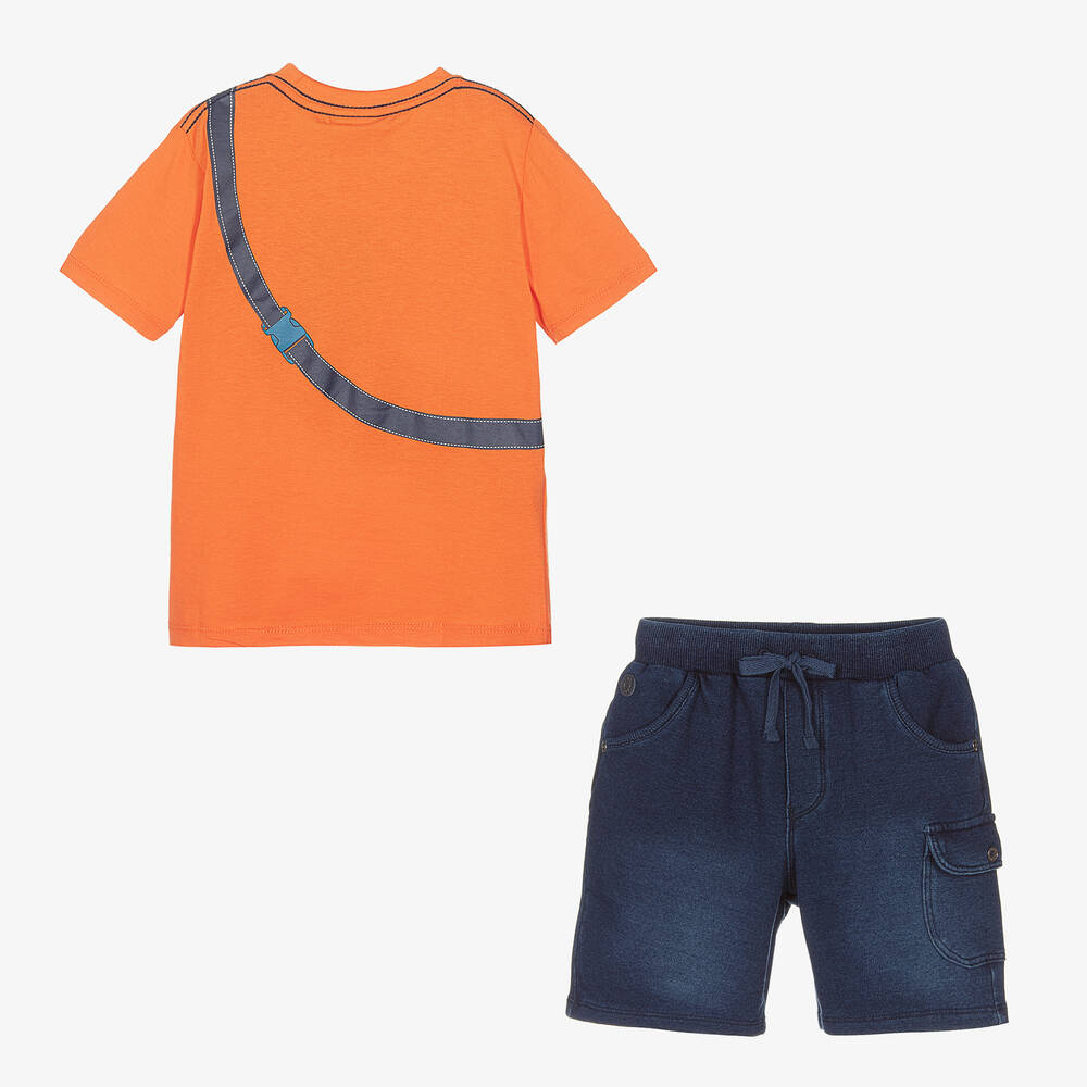 Boboli-Boys Orange & Blue Cotton Shorts Set | Childrensalon Outlet