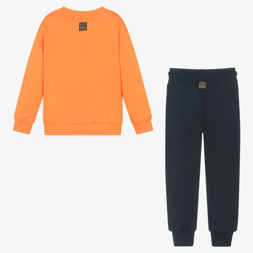 Boboli-بدلة رياضية قطن جيرسي لون برتقالي وكحلي للأولاد | Childrensalon Outlet