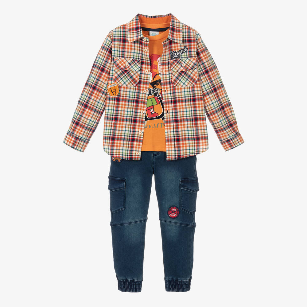 Boboli - Ensemble pantalon orange bleu garçon  | Childrensalon