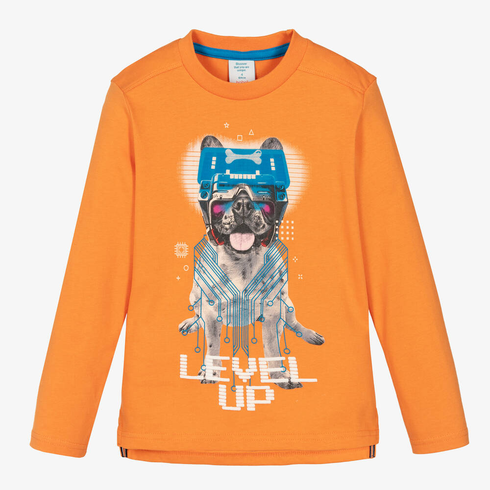 Boboli - Orangefarbenes Gaming-Oberteil mit Hundemotiv aus Baumwolle | Childrensalon