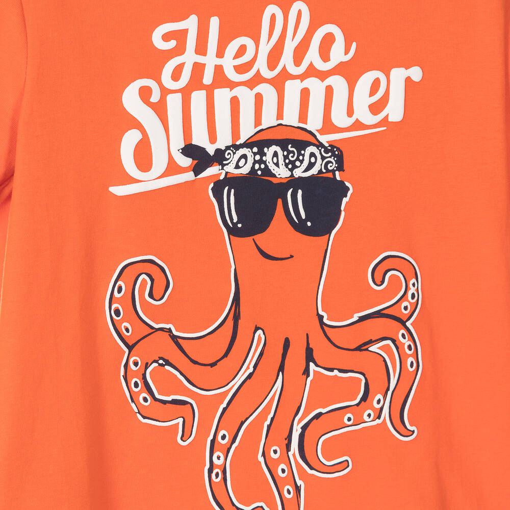 Boboli-Boys Orange Octopus Cotton T-Shirt | Childrensalon Outlet