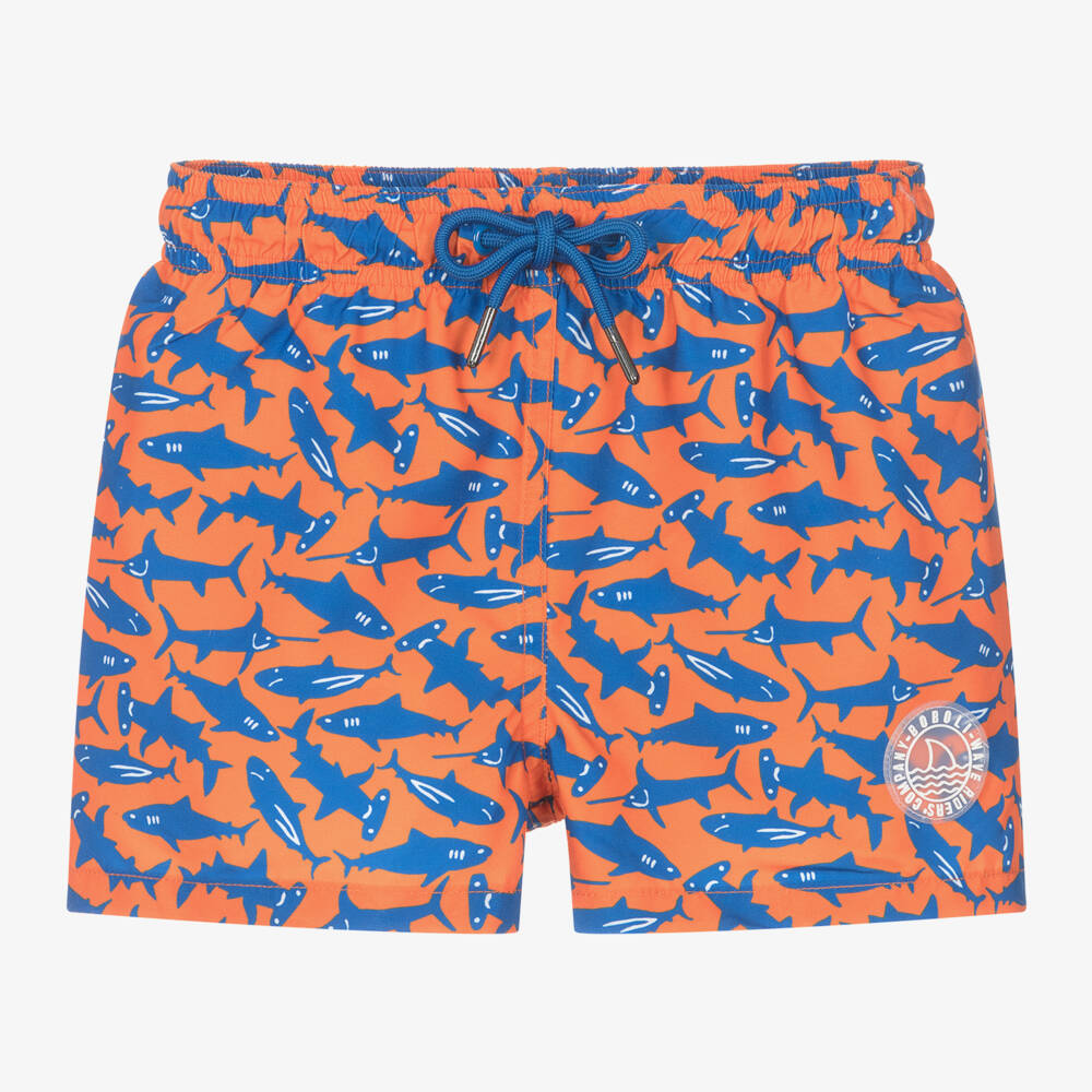 Boboli-Boys Orange Shark Print Swim Shorts | Childrensalon Outlet
