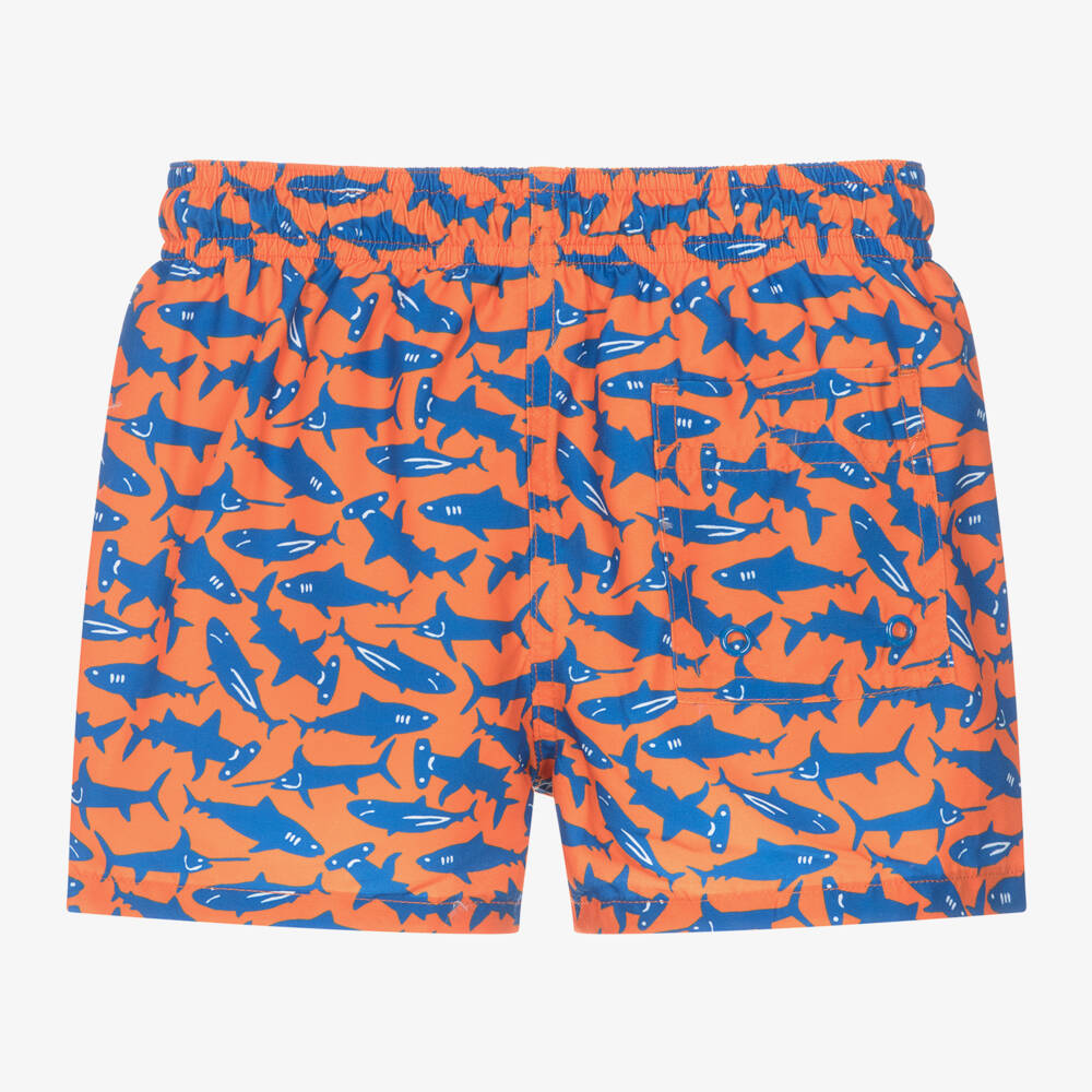 Boboli-Boys Orange Shark Print Swim Shorts | Childrensalon Outlet