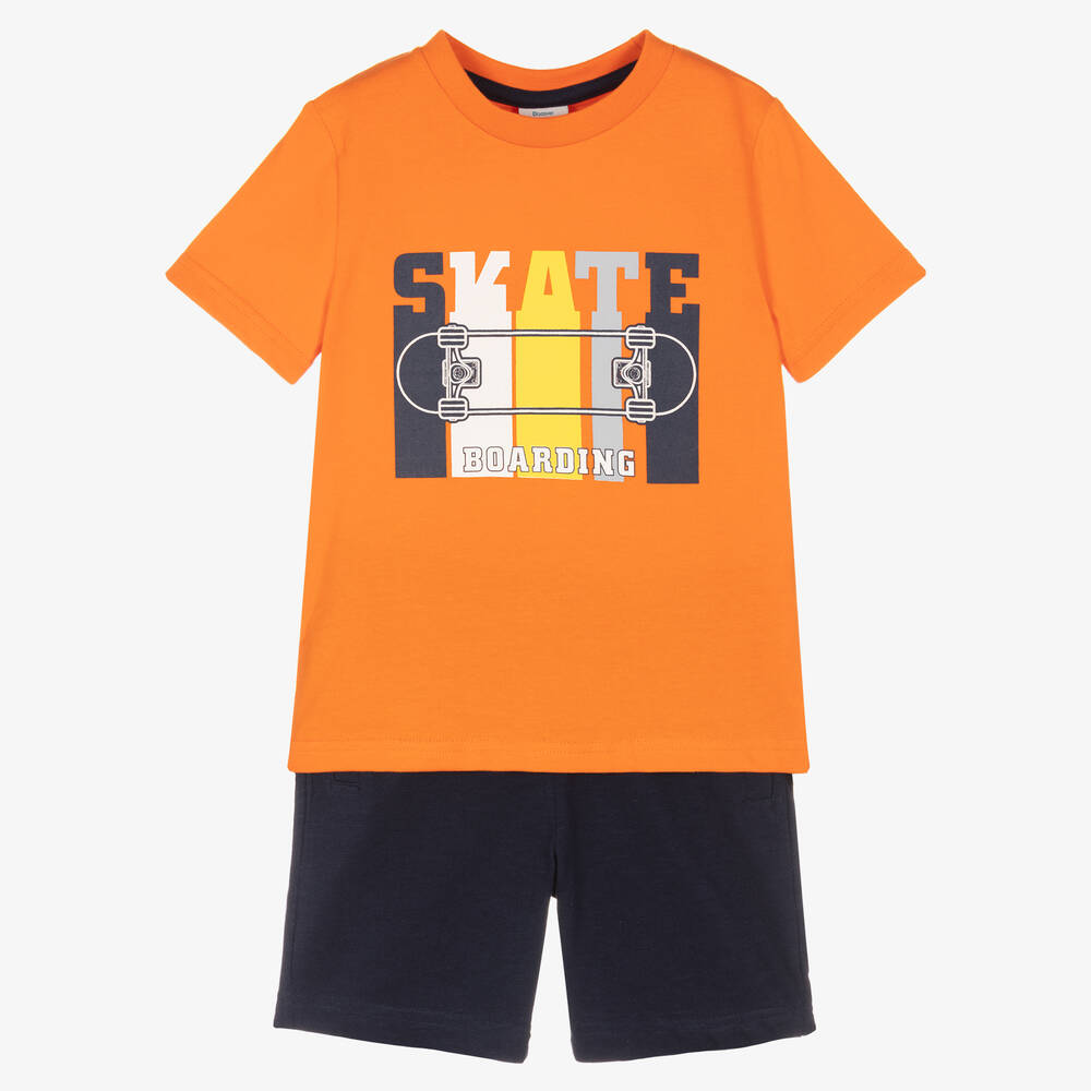 Boboli-Boys Orange T-Shirt & Navy Blue Shorts Set | Childrensalon Outlet