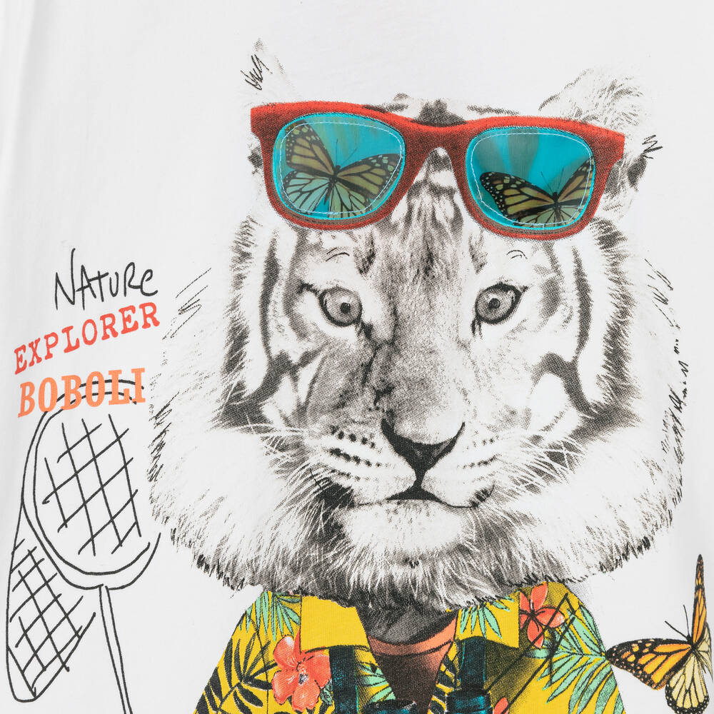 Boboli-طقم شورت قطن لون برتقالي وأبيض للأولاد | Childrensalon Outlet