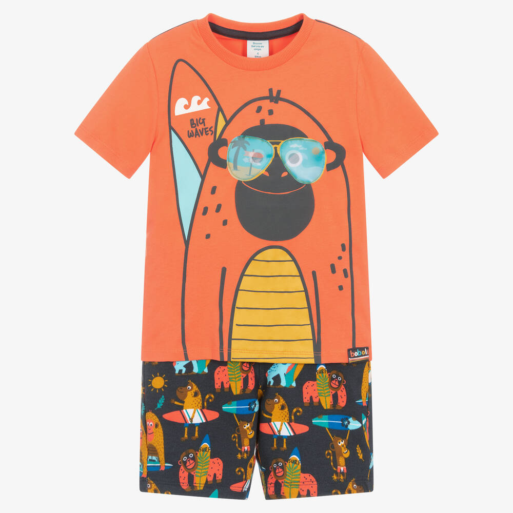 Boboli - Boys Orange Top & Grey Shorts Set | Childrensalon