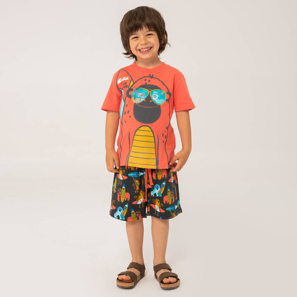 Boboli-Boys Orange Top & Grey Shorts Set | Childrensalon Outlet