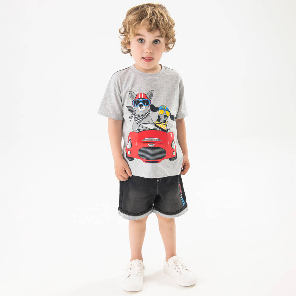 Boboli-تيشيرت رمادي مرح للأولاد مع تصميم سيارة | Childrensalon Outlet