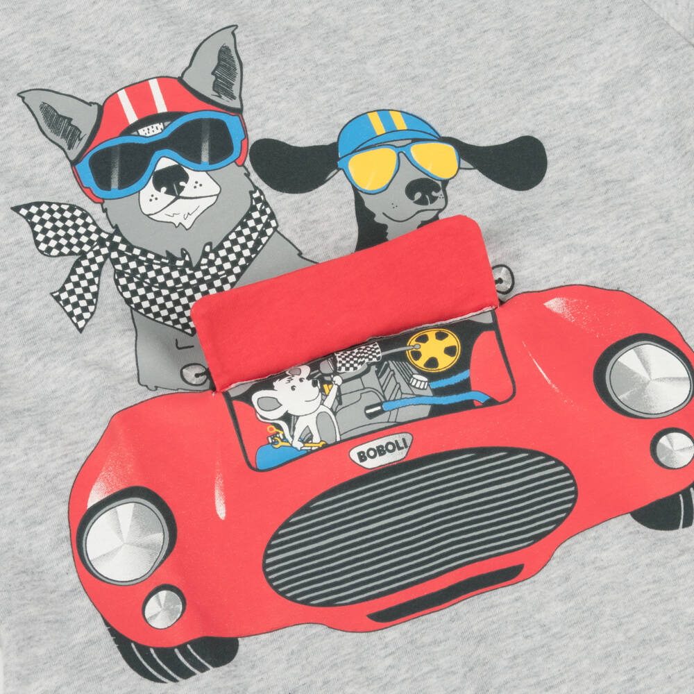 Boboli-تيشيرت رمادي مرح للأولاد مع تصميم سيارة | Childrensalon Outlet