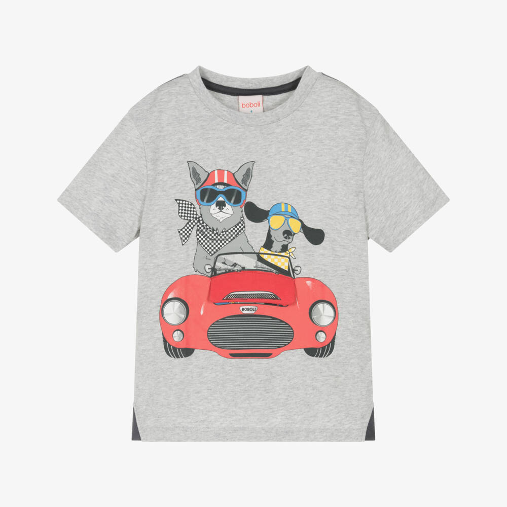 Boboli-تيشيرت رمادي مرح للأولاد مع تصميم سيارة | Childrensalon Outlet