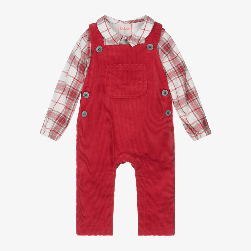 Boboli-Boys Red Corduroy Dungaree Outfit | Childrensalon Outlet