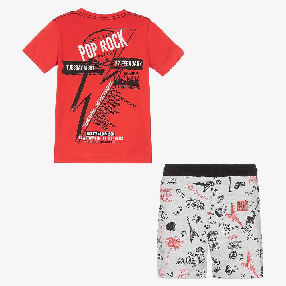 Boboli-Boys Red Cotton Music Festival Shorts Set | Childrensalon Outlet