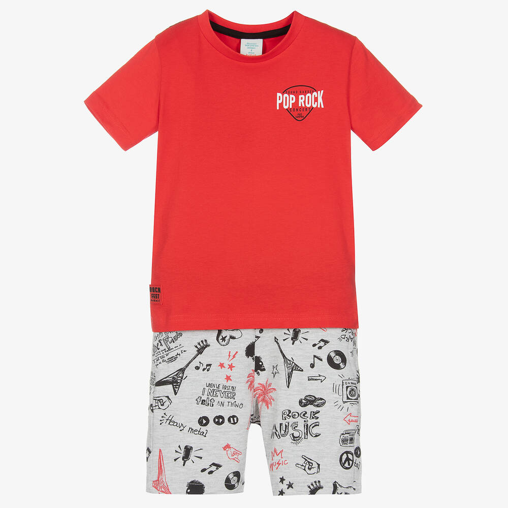 Boboli - Boys Red Cotton Music Festival Shorts Set | Childrensalon