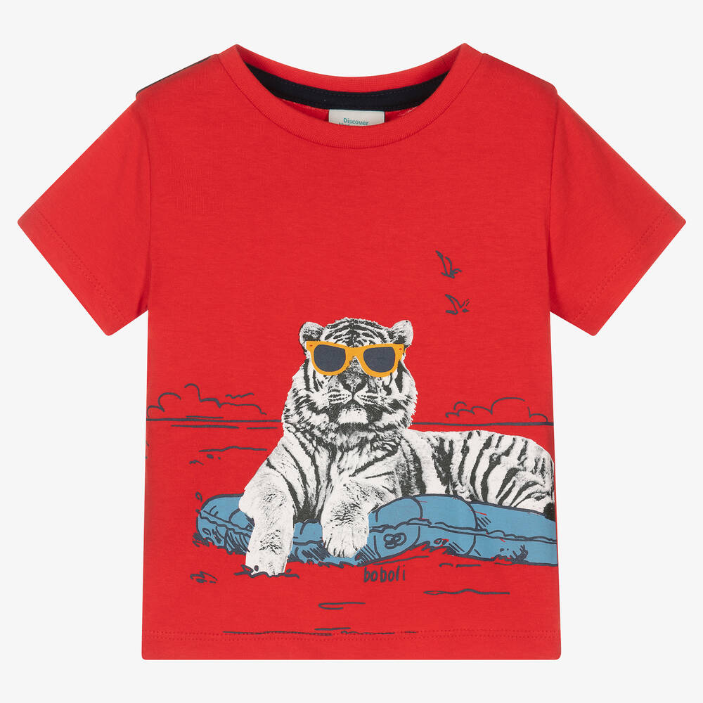 Boboli - Красная хлопковая футболка с тигром | Childrensalon