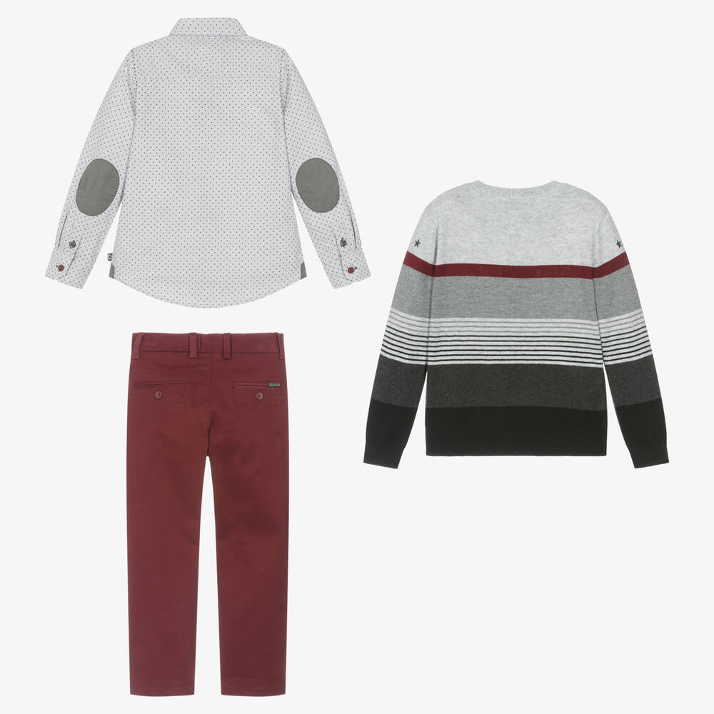 Boboli-طقم بنطلون قطن لون رمادي وأحمر للأولاد | Childrensalon Outlet