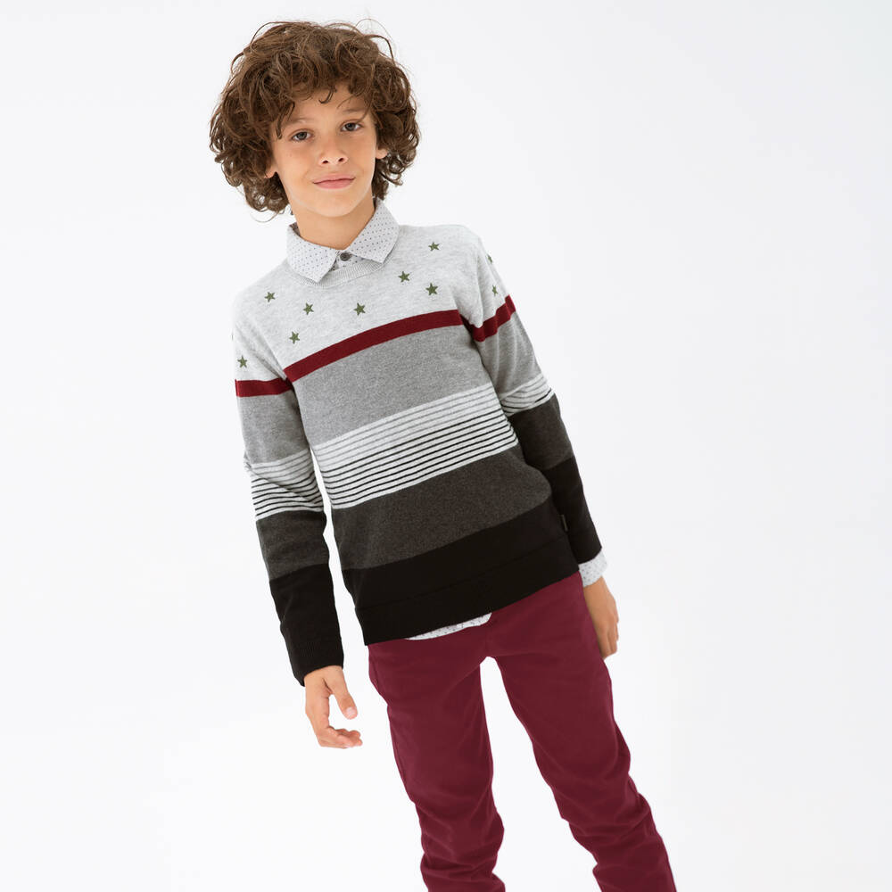 Boboli-طقم بنطلون قطن لون رمادي وأحمر للأولاد | Childrensalon Outlet