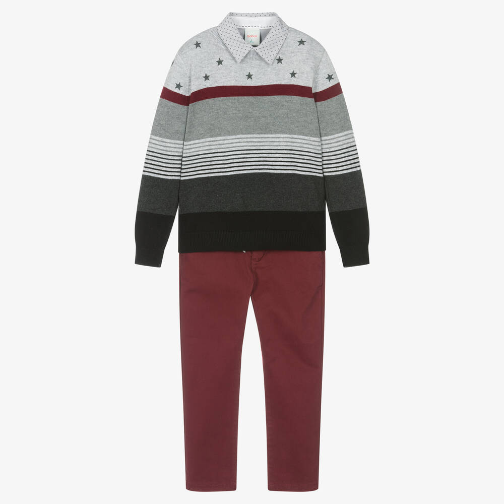 Boboli - Boys Red & Grey Cotton Trouser Set | Childrensalon