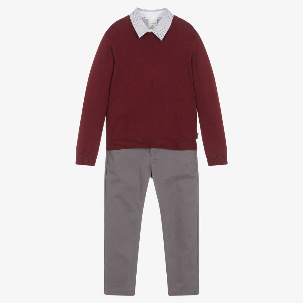Boboli - Boys Red & Grey Cotton Trouser Set | Childrensalon