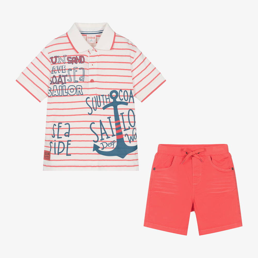 Boboli-Boys Red Striped Cotton Shorts Set | Childrensalon Outlet