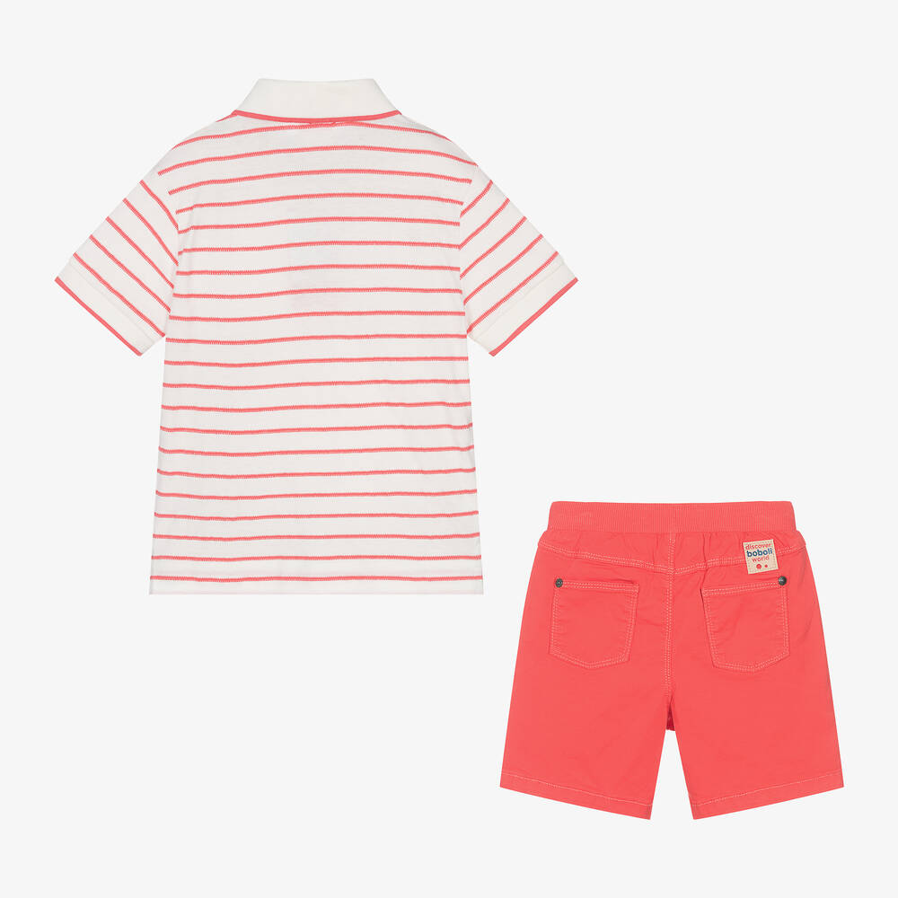 Boboli-Boys Red Striped Cotton Shorts Set | Childrensalon Outlet