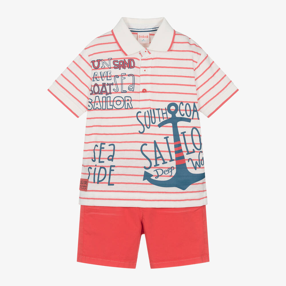 Boboli-Boys Red Striped Cotton Shorts Set | Childrensalon Outlet