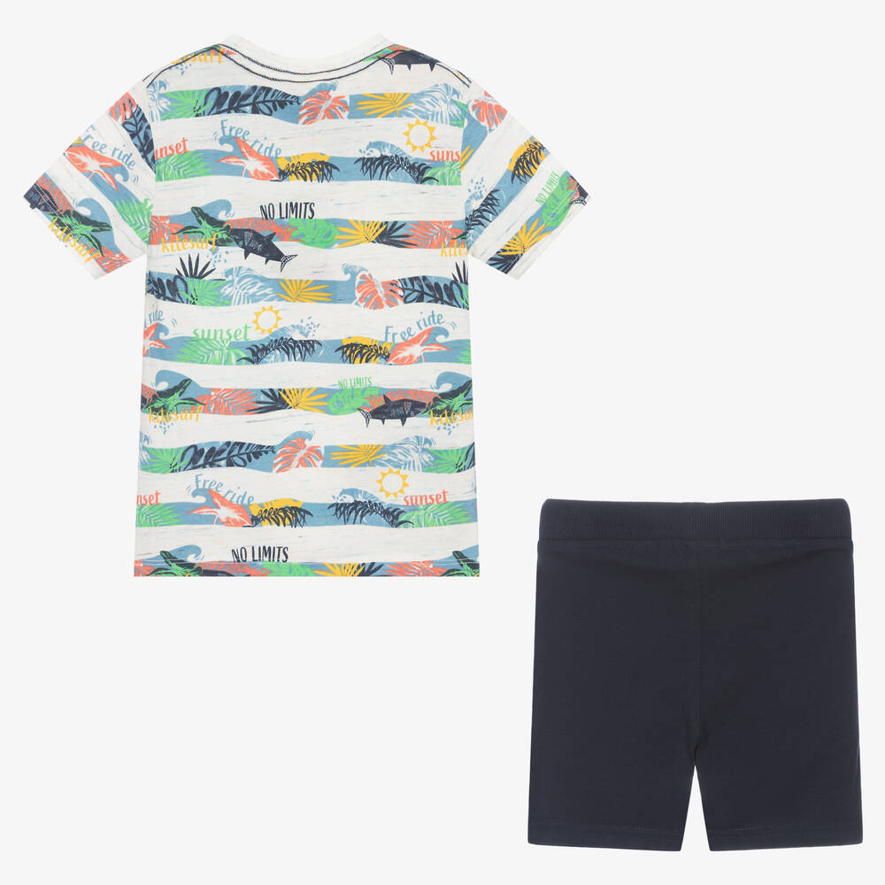 Boboli-Boys Striped Top & Blue Shorts Set | Childrensalon Outlet