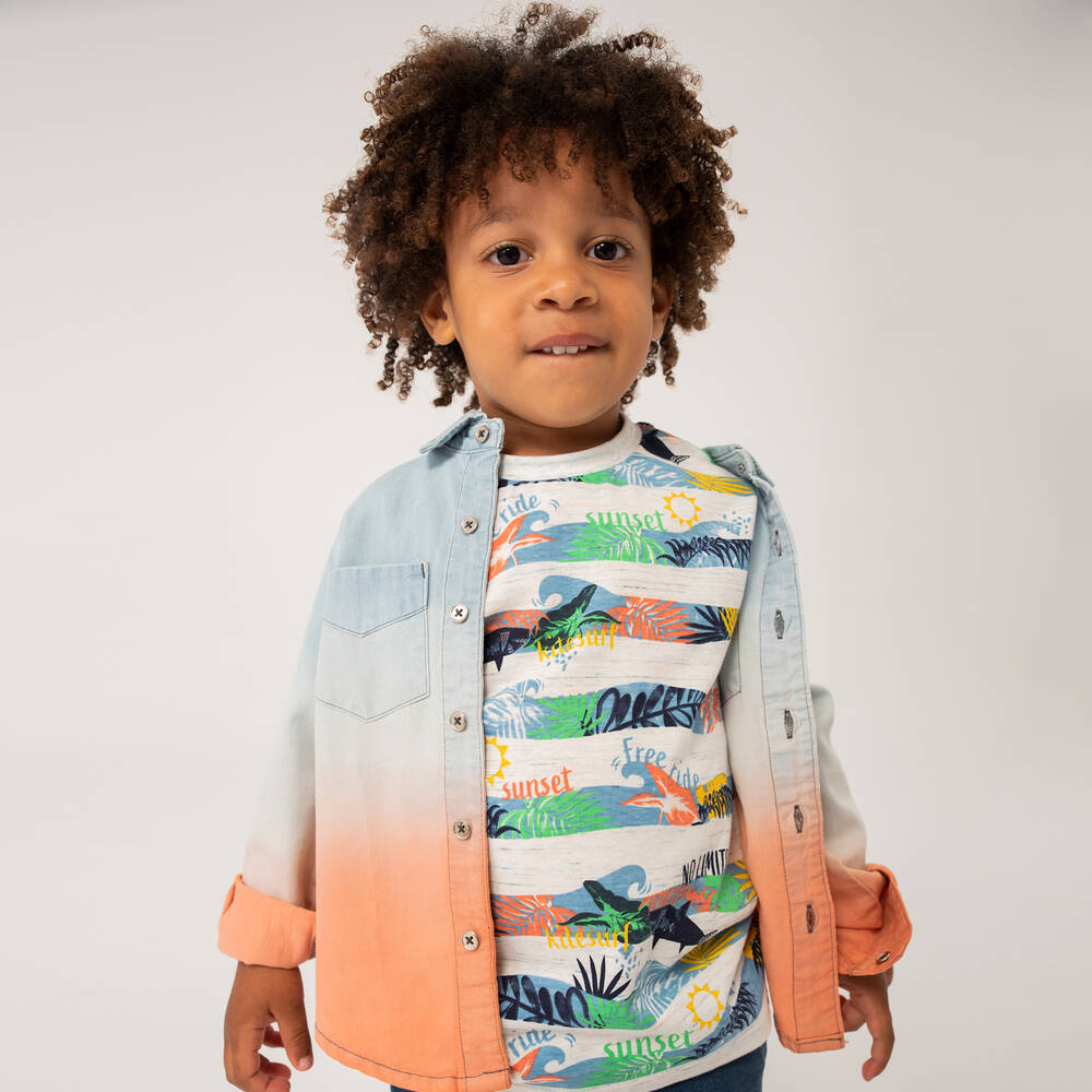 Boboli-Boys Striped Top & Blue Shorts Set | Childrensalon Outlet