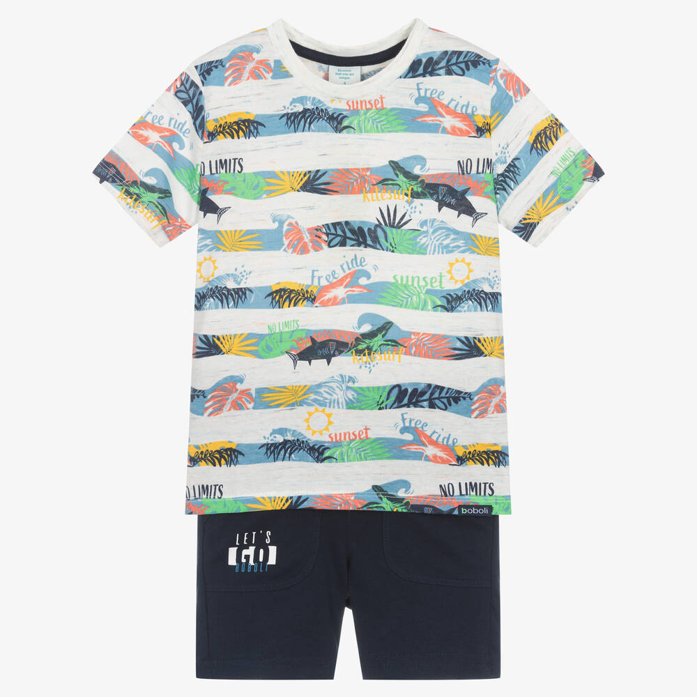 Boboli - Boys Striped Top & Blue Shorts Set | Childrensalon