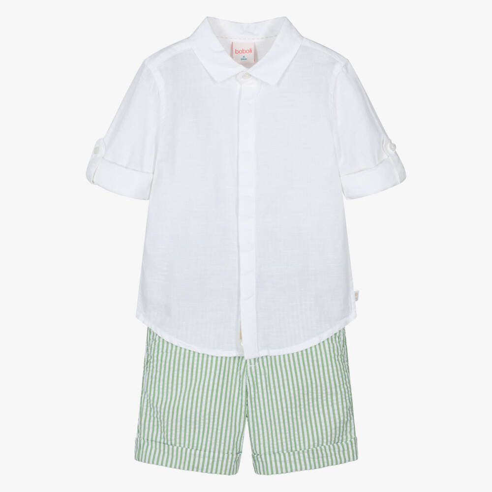 Boboli-طقم شورت مخطط أنيق للأولاد باللون الأخضر | Childrensalon Outlet