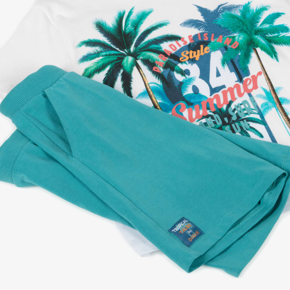 Boboli-طقم شورت بارادايس بلون أزرق مخضر للأولاد | Childrensalon Outlet