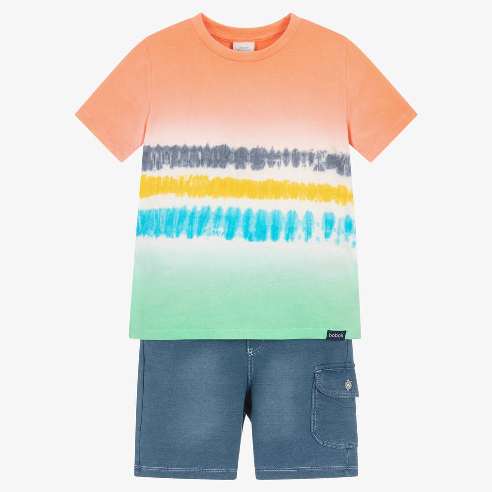 Boboli-Boys Tie-Dye Top & Blue Shorts Set | Childrensalon Outlet