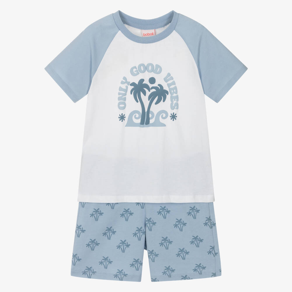 Boboli-Boys Tropical Blue Cotton Sleep Set | Childrensalon Outlet