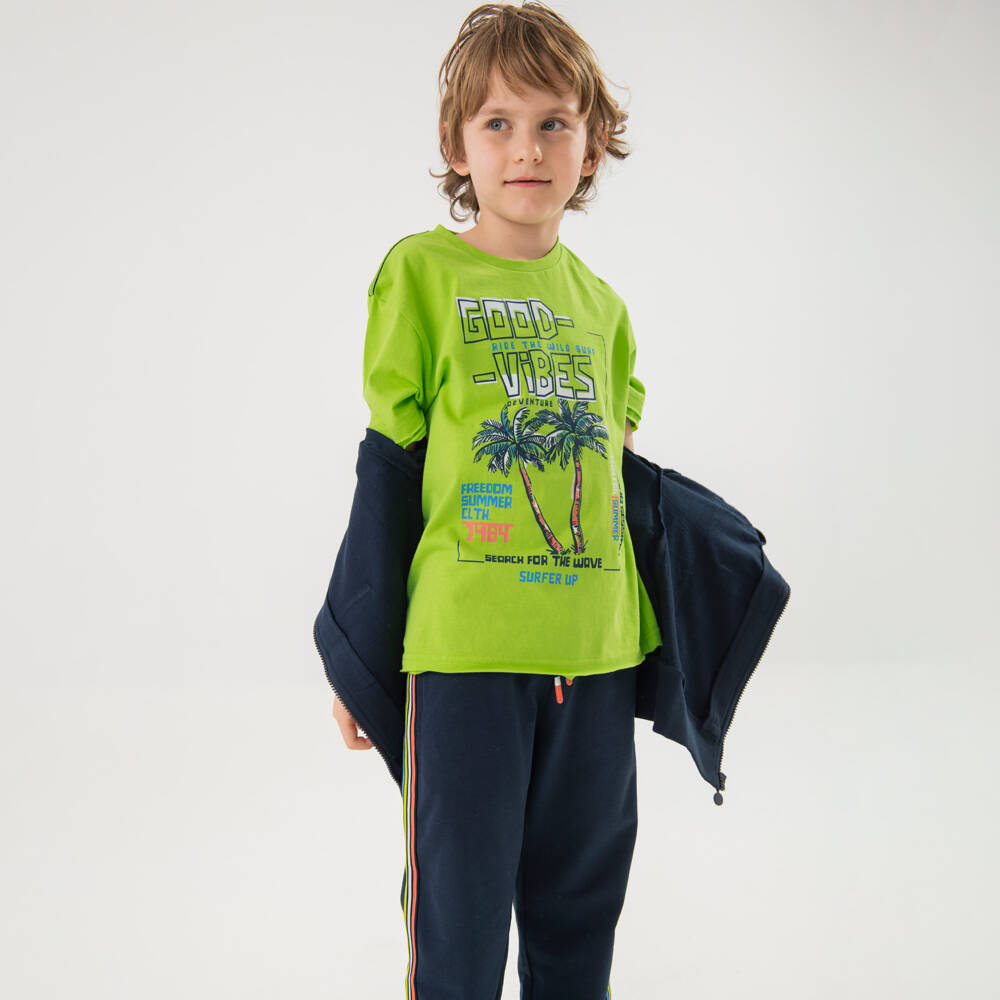 Boboli-Boys Tropical Green Cotton Tee | Childrensalon Outlet