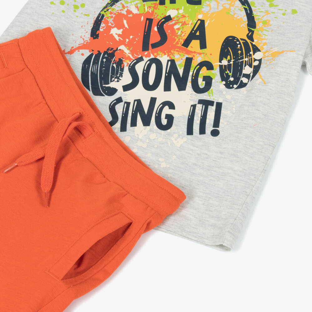 Boboli-Boys Vibrant Grey & Orange Ensemble | Childrensalon Outlet