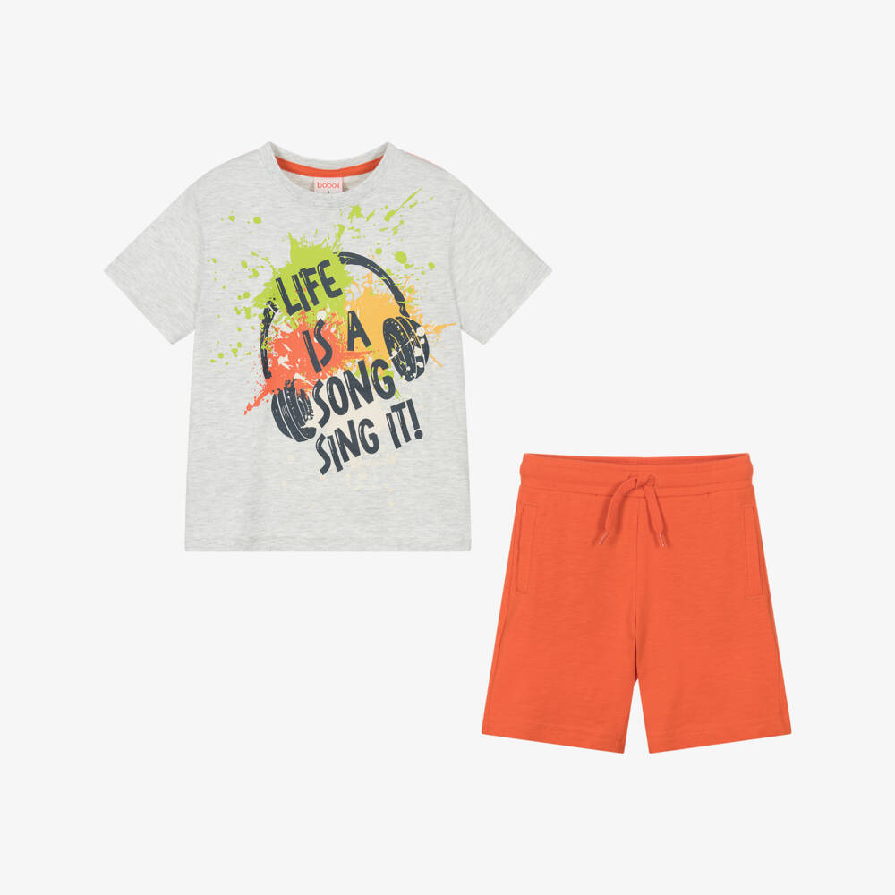 Boboli-Boys Vibrant Grey & Orange Ensemble | Childrensalon Outlet