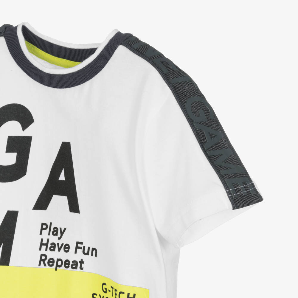 Boboli-Boys White & Blue Cotton Gaming Joggers Set | Childrensalon Outlet