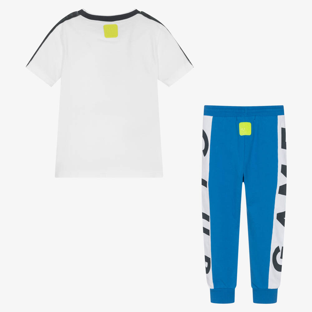 Boboli-Boys White & Blue Cotton Gaming Joggers Set | Childrensalon Outlet