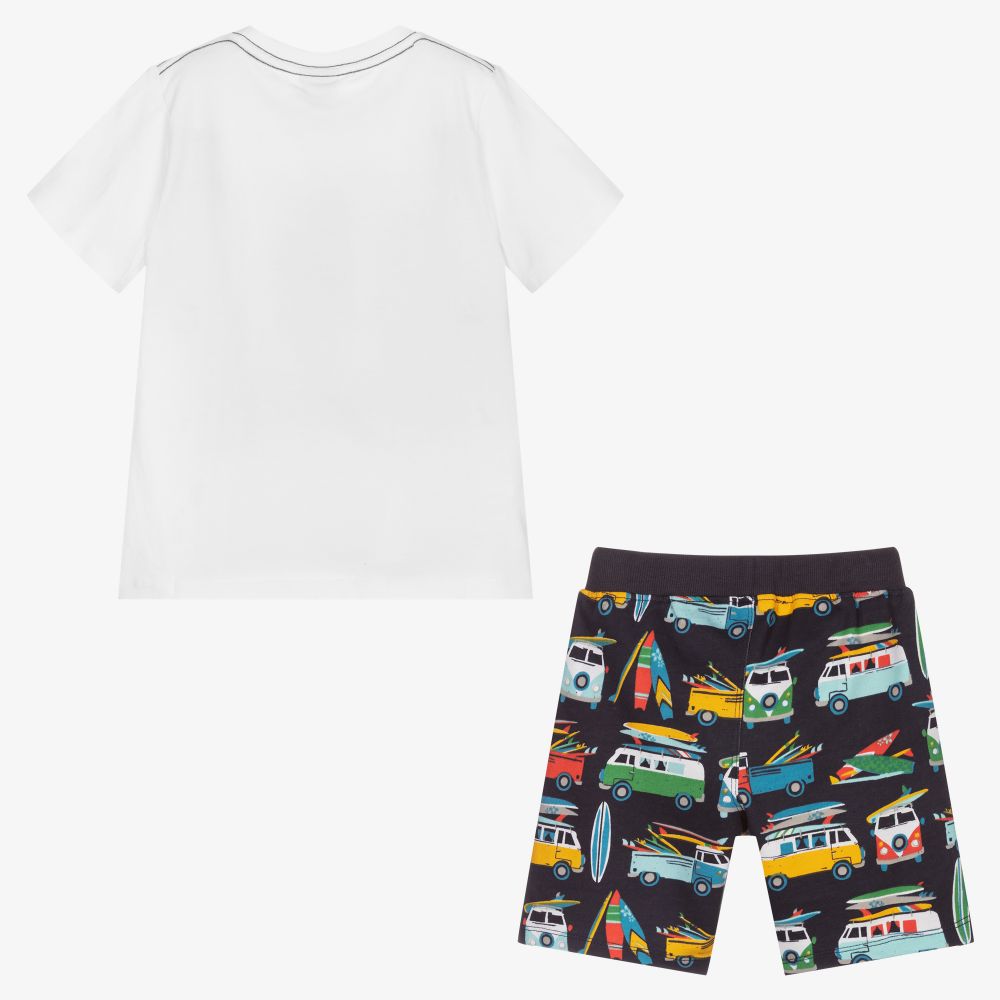 Boboli-Boys White & Blue Shorts Set  | Childrensalon Outlet