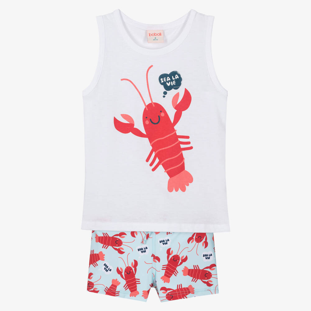 Boboli-Boys White & Blue Swim Shorts Set | Childrensalon Outlet