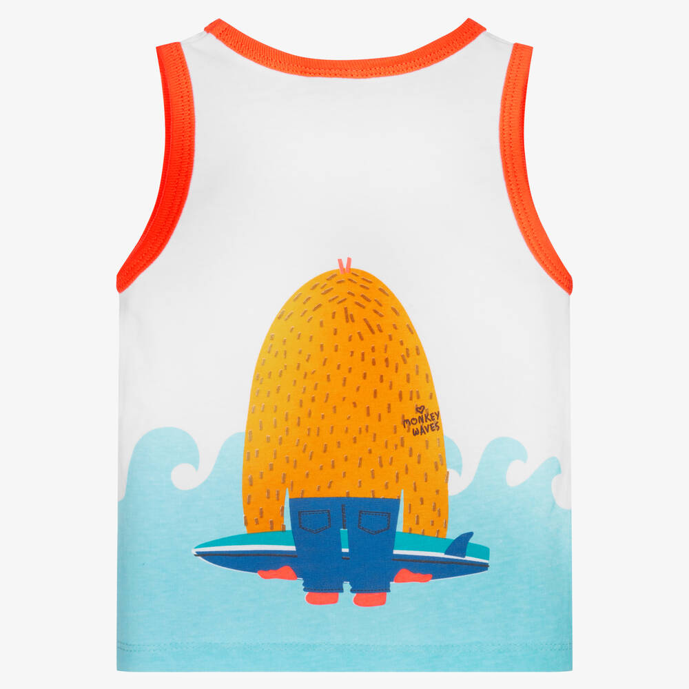 Boboli-Boys White Cotton Monkey Vest Top | Childrensalon Outlet