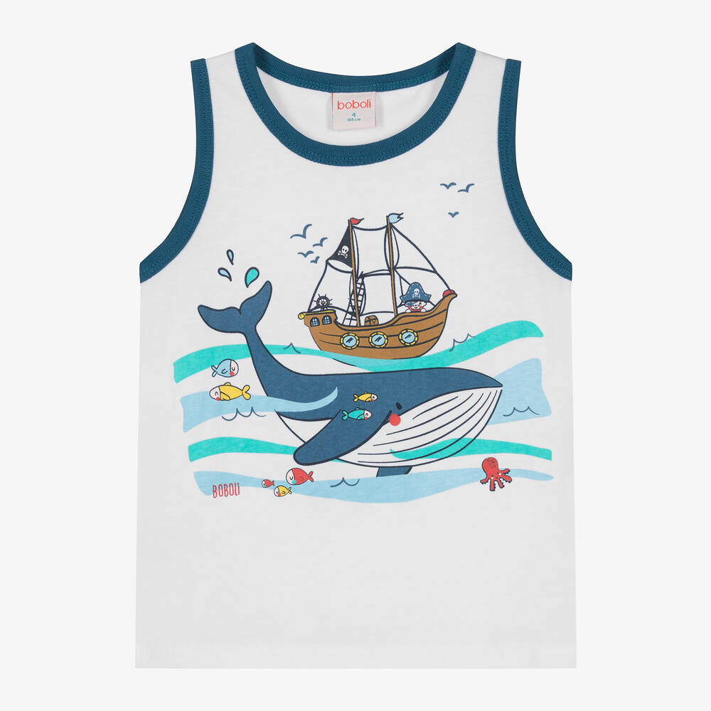 Boboli-Boys White Cotton Whale Tank Top | Childrensalon Outlet